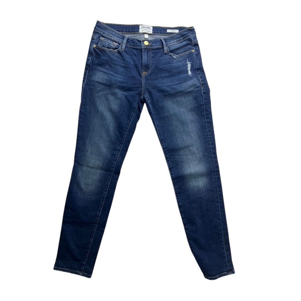 Frame Denim Le Garcon Azure Slim Boyfriend Jeans Dark Wash Distressed Size 26